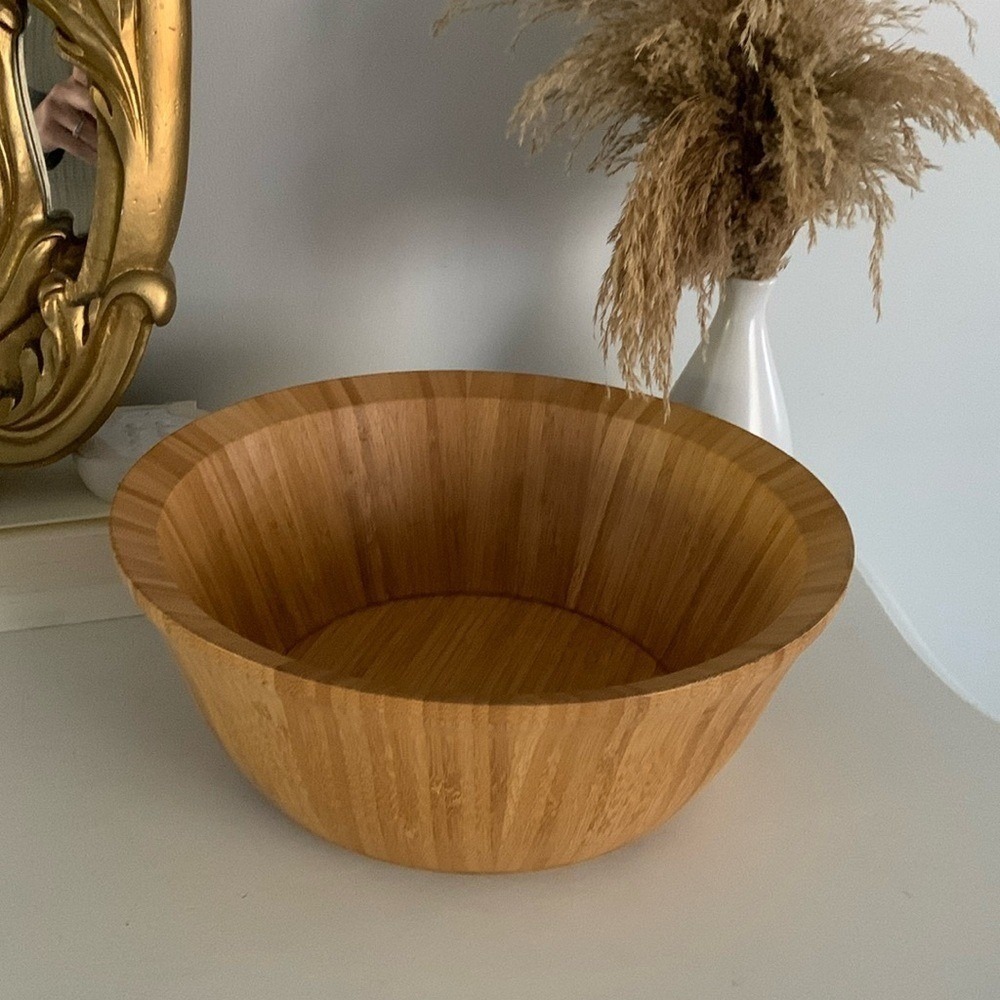 Large bamboo wooden bowl home decor kitchen bookshelves fruit‎ bowl